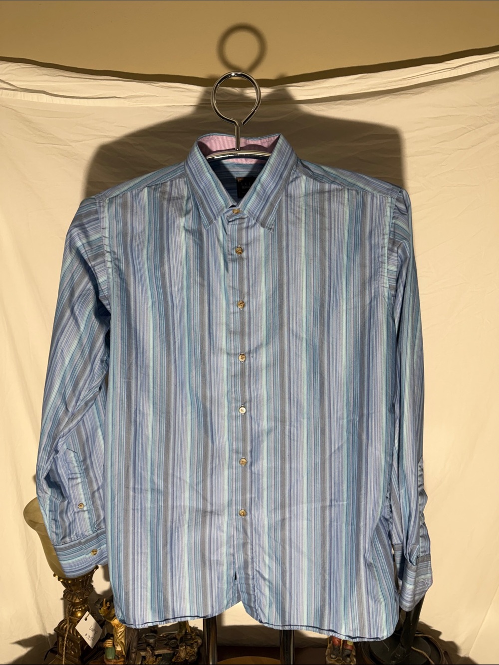 Ike Behar Blue & Navy Vertical Stripe Dress Shirt